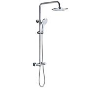 Système de douche à effet pluie thermostatique, mitigeur salle bain circulaire chromé avec pommeau, main, économie d'eau, protection contre les brûlures