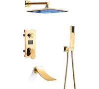 Système de Douche à LED avec Affichage numérique, Ensemble de robinets de Douche dorés avec Bec de Baignoire Cascade, mélangeur de Pluie, Ensemble combiné de Douche avec système de Pomme de Douche à