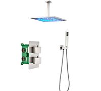 Système de Douche à LED, mélangeur de Pluie encastré au Plafond, Ensemble combiné de Douche, système de Douche à Effet de Pluie, Robinet de Douche, Corps de Valve Brut et Garniture Inclus, 12 Pouces