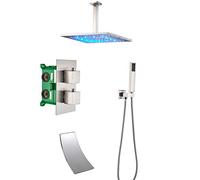 Système de Douche à LED mitigeur de Pluie thermostatique monté au Plafond dissimulé Ensemble combiné de Douche système de Douche à Effet de Pluie Robinet de Douche, 16 Pouces