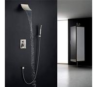 Système de douche antique Cascade avec douchette à main Kit de robinet de douche Installation murale Deux poignées Quatre trous Robinet de douche brossé chromé, B Décoration