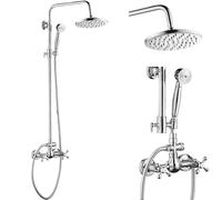 Système de douche apparent avec pommeau de douche mural - Ensemble de robinetterie de douche à effet pluie triple fonction en acier inoxydable et laiton avec kit de douche à jet réglable (Cromo puli