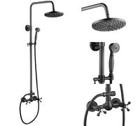 Système de douche apparent avec pommeau de douche mural - Ensemble de robinetterie de douche à effet pluie triple fonction en acier inoxydable et laiton avec kit de douche à jet réglable (noir mat)