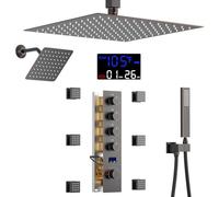 Système de douche au plafond de 30,5 cm avec jets de corps, pommeau de douche mural de 20,3 cm et vanne d'inverseur de température à main 4 fonctions Finition bronze huilé - Expérience ultime de spa