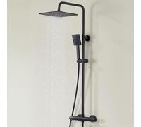 Système de Douche Auralum Thermostatique Anti-Brûlure, Ensemble Complet, Douche de Pluie Noire avec Pomme de Douche 25 x 25 cm, Douchette, Barre en Acier Inoxydable et Flexible PVC