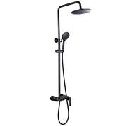 Système de Douche avec Bec de Baignoire, Ensemble de Robinet de Douche Mural Triple Fonction, Robinet de Baignoire en Laiton à poignée Unique avec Douche à Main à 3 réglages, Noir