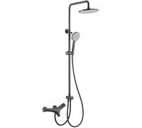 Système de Douche avec mitigeur, kit de Colonne de Douche en Laiton Gris Pistolet avec Remplissage de Baignoire Cascade, Pomme de Douche à Effet Pluie 10" et douchette à Main, robinets de Douche