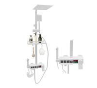 Système de douche avec thermostat, écran LED, robinet de douche avec douche à effet pluie de 20 x 20 cm, douchette à main, buse supplémentaire et robinet, set de douche à 4 types de jet, tige réglable