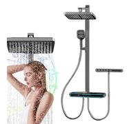 Système de douche Bluetooth, contrôle thermostatique avec musique LED, pomme de pluie, pulvérisateur portatif et mélangeur cascade, batterie 4000 mAh, noir