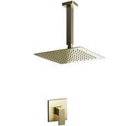 Système de douche Cacheté Fauce de douche Ensemble de douche mural Brackaged Gold Gold Shower Combo Ensemble avec une piste de douche de précipitations en cascade (Continez le robinet Corps de soupape