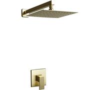Système de douche Cachette de douche cachée Robinet Mur Wall Brackage Gold Gold Shower Basker Set avec casque Précipitant la tête de douche (Continez le robinet Corps de soupape rugueux et