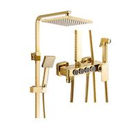 Système de Douche carré de 9 Pouces, Ensemble de robinets de Douche en Laiton exposé, Ensemble de Douche doré pour Salle de Bain avec Pomme de Douche à Effet de Pluie, Douche à Main, Robinet de