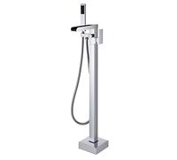 Système de Douche, Cascade de Remplissage de Baignoire, robinets de Baignoire autoportants Noirs, robinets de Salle de Bains à poignée Unique en Laiton avec douchette à Main, Ensemble de Douche de
