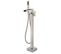 Système de Douche, Cascade de Remplissage de Baignoire, robinets de Baignoire autoportants Noirs, robinets de Salle de Bains à poignée Unique en Laiton avec douchette à Main, Ensemble de Douche de