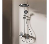 Système de douche complet, douche à effet pluie haute pression et douchette à main, pommeau de douche haute pression avec bras, douchette double réglable avec buses anti-obstruction, gris