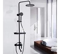 Système de douche de 8 pouces avec étagère noire réglable en hauteur - Système de douche à effet pluie rétro noir - Colonne de douche en acier inoxydable avec douchette à main - Laiton de qualité