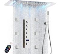 Système de douche de luxe en chrome poli - Robinet 5 voies à affichage numérique avec pommeau de douche à LED de 40,6 x 66 cm, 6 jets de corps et pulvérisateur à main - 3 modes : brume de colonne de