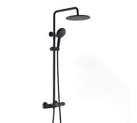 Système de douche de pluie de 10 pouces Robinet de douche thermostatique noir ensemble de douche en laiton combo ensemble de douche à montage mural douche avec pomme de douche, douche à main