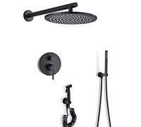 Système de douche de pluie de douche Matte Black Rain Bower Douche Set Mur Mall Bathroom Down Fark Faucet Set avec piste de douche ronde, douche à main, Spray Bidet, pomme de douche de 10 pouces de