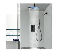 Système de douche de précipitations de montage de plafond avec pomme de douche et douche à main, ensemble de robinet de douche à LED à LED noir utilisé pour la rénovation de la salle de bain, 10