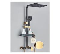 Système de douche de salle de bain à affichage numérique, ensemble noir de robinet de douche thermostatique, robinet de douche à effet pluie moderne for salle de bain(Black Gold 3ways D)