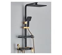 Système de douche de salle de bain à affichage numérique, ensemble noir de robinet de douche thermostatique, robinet de douche à effet pluie moderne for salle de bain(Black Gold 4ways A)