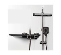 Système de douche de salle de bain en laiton gris pistolet de luxe, conception d'affichage numérique cascade robinet de douche à double commande froide et chaude(Brushed Grey)