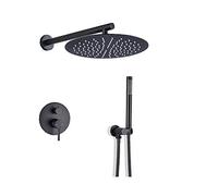 Système de Douche dissimulé 8/10/12/16 Pouces Ensemble Noir Mat Mélangeur Mural Contient Une tête de Pluie Ronde Ultra Fine et Portable de 16 Pouces (12 Pouces)