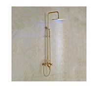 Système de Douche doré avec Robinet de Douche d'eau Chaude Froide, Ensemble de Douche Multifonction à Double poignée avec Pomme de Douche LED, Douche à Main, Bec de Baignoire, 10 Pouces
