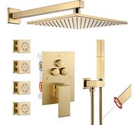 Système de douche doré brossé 25,4 cm 2 en 1 avec bouton poussoir inverseur et 4 jets de corps Expérience spa de luxe
