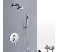 Système de Douche en Argent brossé - Pommeau de Douche à Pluie Haute Pression de 10 cm et Ensemble combiné à Main Complet avec kit de Valve de Douche pour Une expérience de Bain Luxueuse