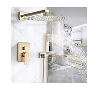 Système de douche en laiton Brackaged Gold Luxury Rainer Boucheur Robinet de douche Ensemble de douche multifonction monté Murlé COMBO DOUCHE AVEC AVEC DOUCHE GALEUR, COIE DE PLACE Square, 12 pouces,