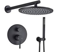 Système de douche en laiton noir Ensemble de douche Robinet de salle de bain Robinet de douche Plafond ou mur Mitigeur Déflecteur Kit de pulvérisation manuelle avec 8-16 16 pouces Ensemble de douche W