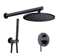 Système de douche en laiton noir Luxury Rainer Raineur de douche Robinet Set Wall Multised Multifiset Double poignée Combo de douche avec tête de douche de pluie ronde, douche à main, 10 pouces, 10