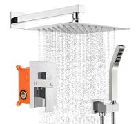 Système de douche encastré avec douche à effet pluie 30x30 cm Pommeau de douche à main, robinetterie encastrée, kit de douche en acier inoxydable et laiton, technologie d'injection d'air