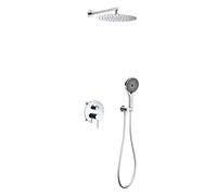 Système de Douche Encastré, Ensemble de Douche Encastrable, Rond Acier Inoxydable Pommeau de Douche de Tête 40CM, Colonne de Douche Encastré avec Douchette 3 Modes, Chrome
