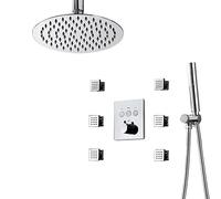 Système de Douche : Ensemble de Robinet thermostatique de 10" pour Une Combinaison de Pluie Ronde, kit de Baignoire et de moulures avec 2 Fonctions : pulvérisateur portatif et tête de fixati