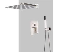 Système de Douche Ensemble de robinets de Douche dissimulés Ensemble de mitigeur de Douche Mural en Laiton brossé avec douchette à Main et Pomme de Douche Cascade Design Moderne Installation Facile,