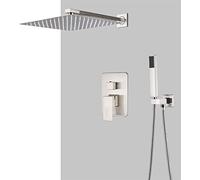 Système de Douche Ensemble de robinets de Douche dissimulés Ensemble de mitigeur de Douche Mural en Laiton brossé avec douchette à Main et Pomme de Douche Cascade Design Moderne Installation Facile,