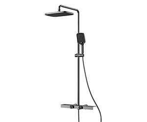 Système de Douche exposé avec Bec de Baignoire en Cascade, luminaires de Douche à 3 Fonctions avec soupape en Laiton, réglable à Hauteur de Douche, Ensemble de robinets de Douche Murale, Gris