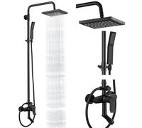 Système de douche exposé noir mat triple fonction robinet de douche de salle de bain 20,3 cm pommeau de douche à effet pluie carré pivotant avec poignée réglable ensemble complet bec de baignoire