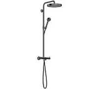 Système de douche hansgrohe AXOR One avec thermostat et pomme de douche 280 48795330 encastré, kit d'installation finale, type de jet à économie d'eau 2000 , EcoSmart, 8 l/min, chrome noir poli