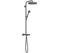 Système de douche hansgrohe AXOR One avec thermostat et pomme de douche 280 48795340 encastré, kit d'installation finale, type de jet à économie d'eau 2000 , EcoSmart, 8 l/min, chrome noir brossé