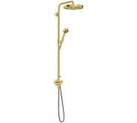 Système de douche hansgrohe AXOR One avec thermostat et pomme de douche 280 48797950, kit d'installation final encastré, 1 jet économiseur d'eau, EcoSmart, 8 l/min, laiton brossé