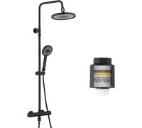 Système de douche HOMELODY avec thermostat noir, ensemble complet de robinetterie de douche avec filtre, douche à pluie de 25 cm et douche à main, 3 types de jets, douche à main, ensemble de douche po