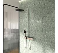 Système de douche Ideal Standard Solos A7880AA avec thermostat de douche apparent Ceratherm Navigo® et étagère, douchette à main 3 fonctions, chromé