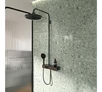 Système de douche Ideal Standard Solos A7883A5 avec thermostat de douche apparent Ceratherm Navigo® et étagère, douche de tête avec anneau lumineux LED, douchette 3 fonctions et douche de tête, Gris m