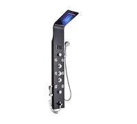 Système de Douche, LED Salle De Bains Panneau Douche 6 Modes Intelligent LCD Colonne Rose Or Pluie Cascade Systèmes Bain Avec Massage Jet Mitigeur(Black Shower 8009)
