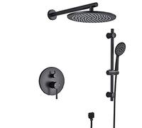 Système de Douche mélangeur Noir pour Salle de Bain familiale, Ensemble de Douche Mural avec Pomme de Douche à Main 3 Fonctions, 12 Pouces