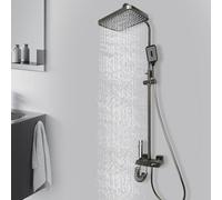 Système de douche moderne en acier inoxydable - Douche à effet pluie - Avec douchette à main - Panneau de douche LED - Colonne de douche pour maison et hôtel - Blanc/gris (gris)